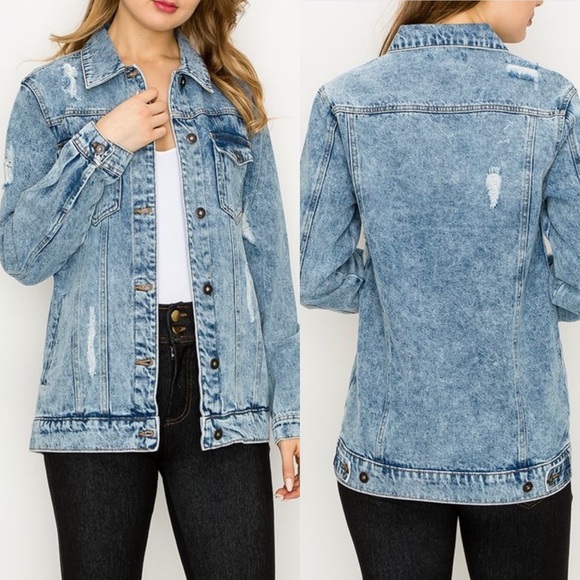 Light wash Distressed Denim Jacket - Picture 2 of 5